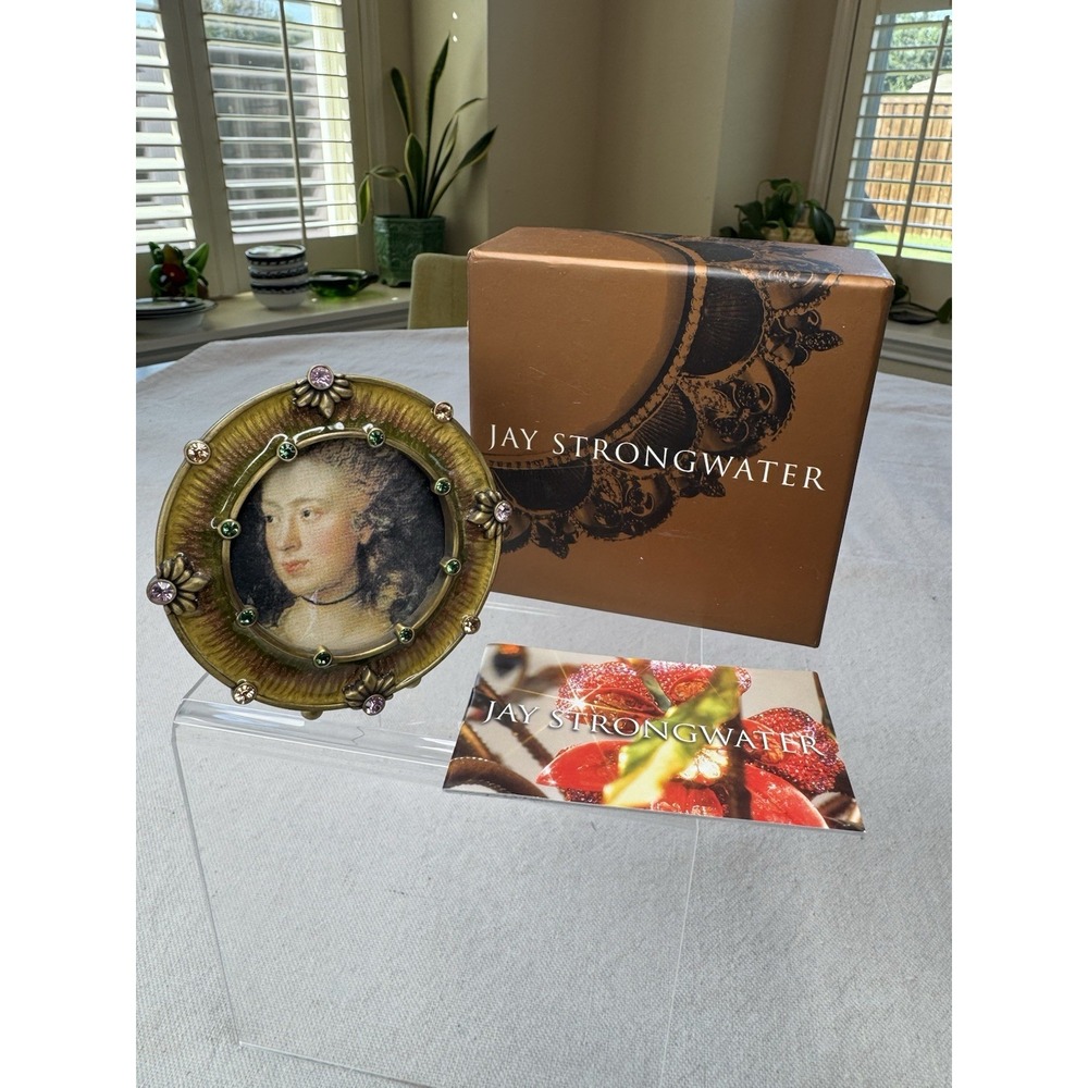Jay Strongwater Agatha Swarovski Crystal Enamel Round Gold Photo Frame 3"